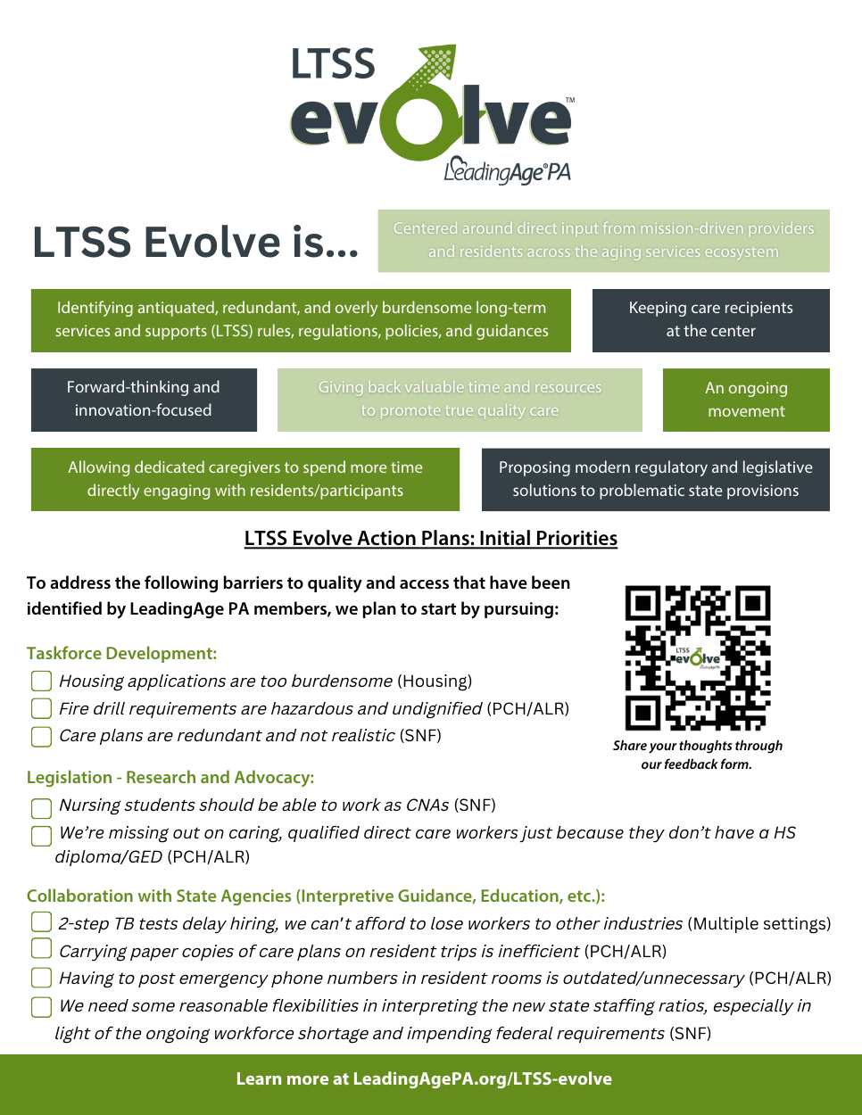LTSS Evolve Plans: Priorities for long-term care regulations and policy