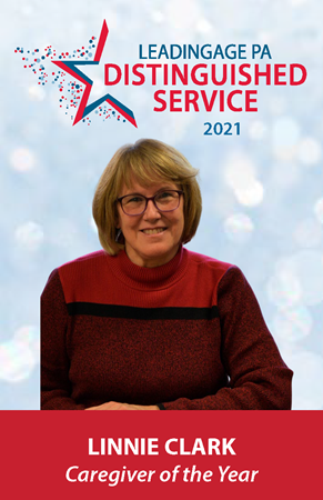 Linnie Clark - licensed caregiver Image with LeadingAge PA Distinguished Service award winner