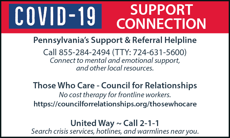 Image with COVID-19 Support Connections, including helplines